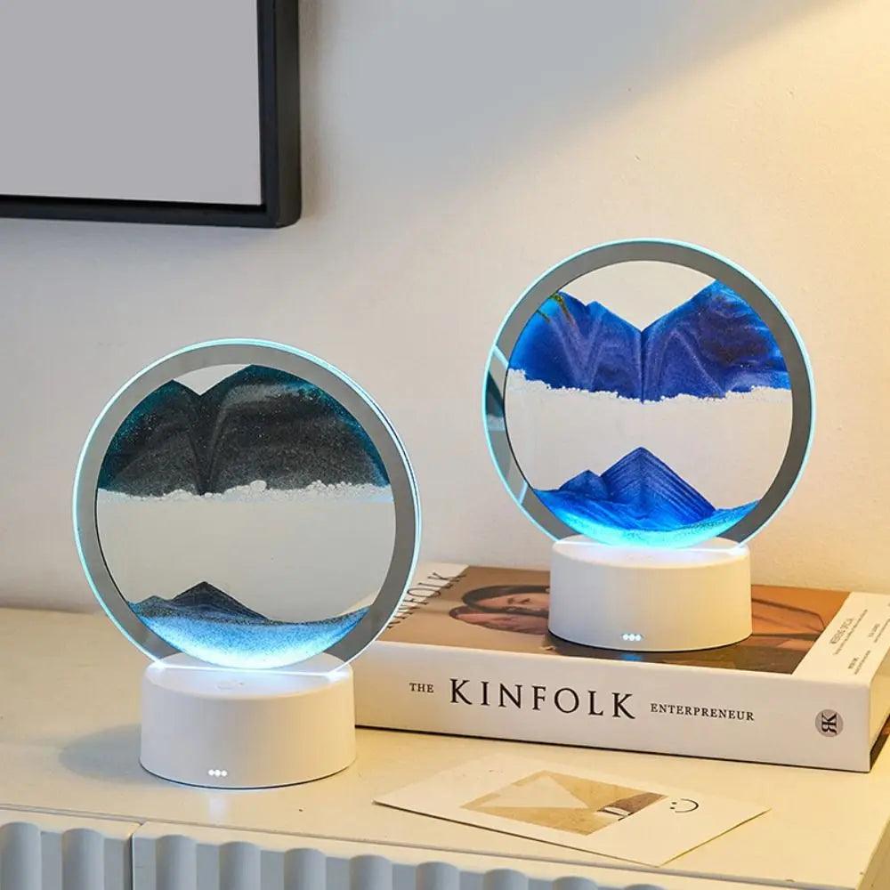 LED RGB Sandscape Lamp Moving Sand Art Night Light with 7 Colors Hourglass Light 3D Deep Sea Display Decoration Christmas Gift