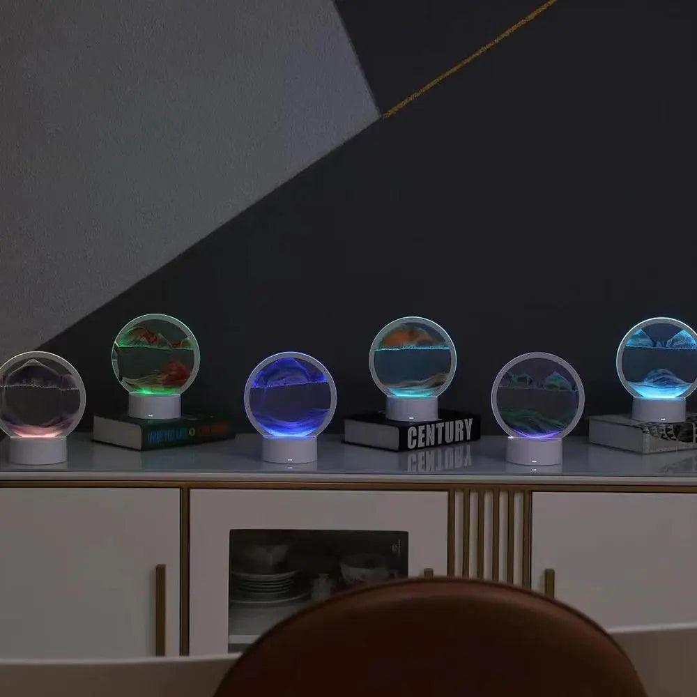 LED RGB Sandscape Lamp Moving Sand Art Night Light with 7 Colors Hourglass Light 3D Deep Sea Display Decoration Christmas Gift