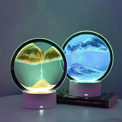 LED RGB Sandscape Lamp Moving Sand Art Night Light with 7 Colors Hourglass Light 3D Deep Sea Display Decoration Christmas Gift